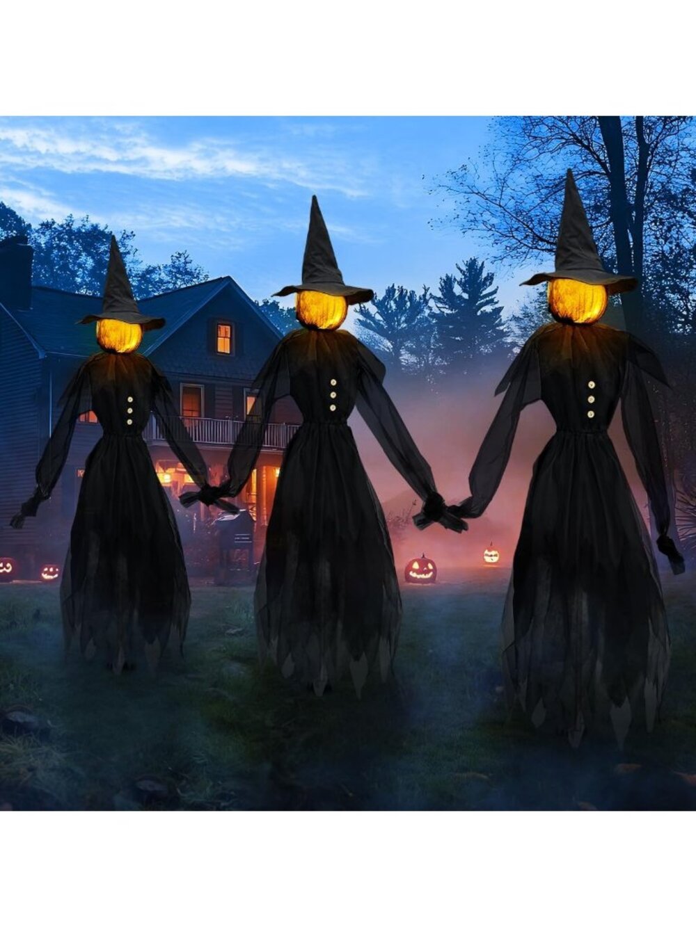 Spooky Outdoor Halloween Decorations - 4.9 FT Glowing Witch Set of 3